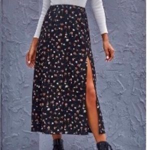Floral print high split midi skirt